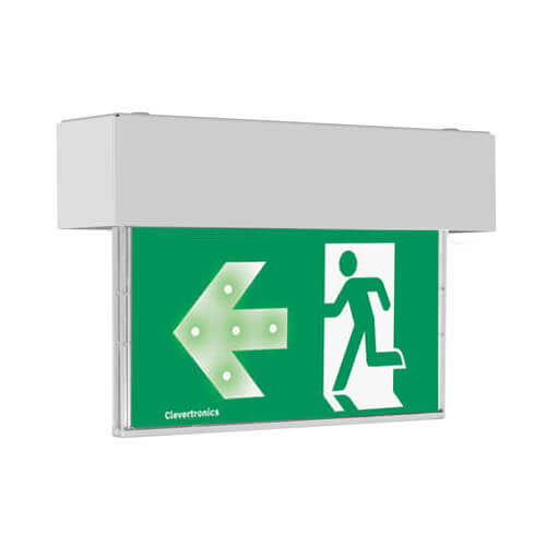 CleverEvac Dynamic Green Exit, Ceiling Mount, LP, Running Man Arrow Left, Single Sided